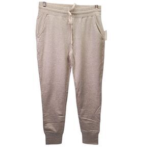 Daily Ritual Women's Cozy Knit Drawstring Jogger Pant Ivory/Light Brown Medium